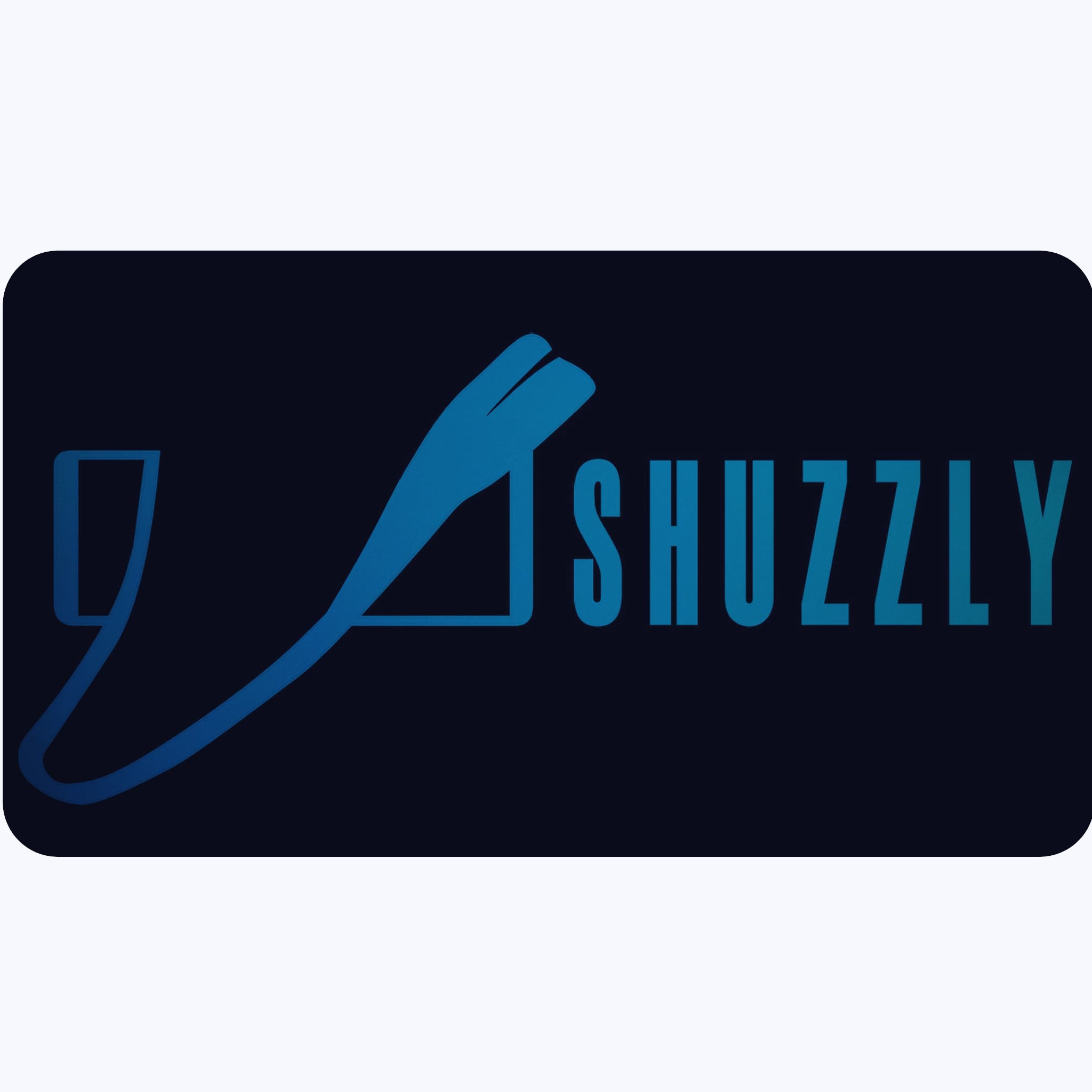 Shuzzly app icon — a stylized shoe mark beside the company name on a dark rounded square